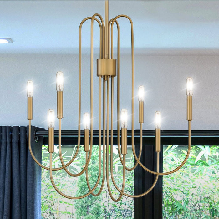 UQL4600 Mid-Century Modern Indoor Chandelier, 28.75''H x 28.00''W x 28.00''D, Brushed Weathered Brass Finish, Ivybridge Collection