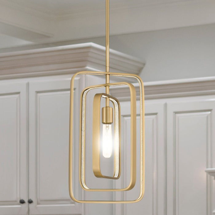 UQL4721 Mid-Century Modern Indoor Pendant, 18.00''H x 10.00''W x 8.75''D, Brushed Weathered Brass Finish, Newbury Collection