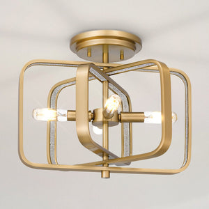 Urban Ambiance - Ceiling Light - UQL4723 Mid - Century Modern Indoor Ceiling Light, 13.00''H x 14.00''W x 9.25''D, Brushed Weathered Brass Finish, Newbury Collection - 