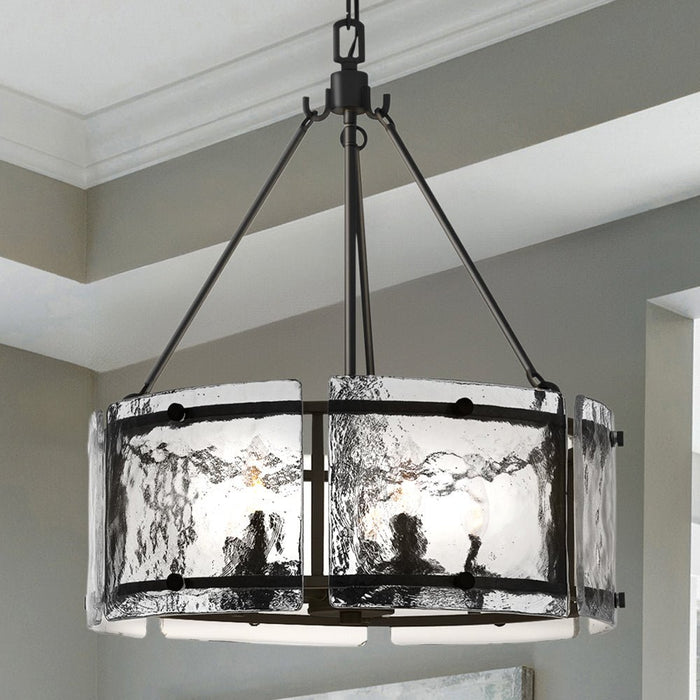 UQL4744 Mediterranean Indoor Chandelier or Pendant, 23.50''H x 20.50''W x 20.50''D, Earth Black Finish, Nantes Collection