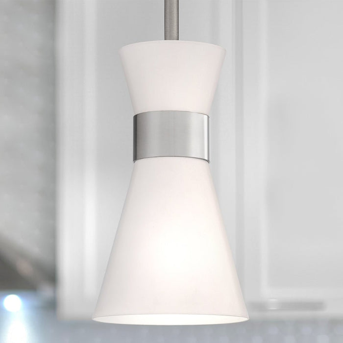 UQL4751 Modern Indoor Pendant, 9.25''H x 5.25''W x 5.25''D, Brushed Nickel Finish, Bremen Collection