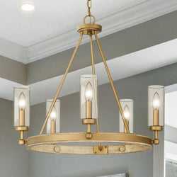 Urban Ambiance - Chandelier - UQL4830 Contemporary Indoor Chandelier, 22.50''H x 24.00''W x 24.00''D, Nouveau Painted Weathered Brass Finish, Washburn Collection - 