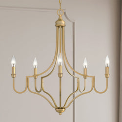 Urban Ambiance - Chandelier - UQL4920 Glam Indoor Chandelier, 28.50''H x 26.25''W x 26.25''D, Light Gold Finish, Rostock Collection - 