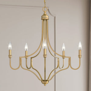 Urban Ambiance - Chandelier - UQL4920 Glam Indoor Chandelier, 28.50''H x 26.25''W x 26.25''D, Light Gold Finish, Rostock Collection - 