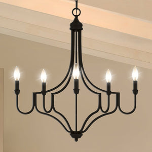 Urban Ambiance - Chandelier - UQL4921 Glam Indoor Chandelier, 28.50''H x 26.25''W x 26.25''D, Matte Black Finish, Rostock Collection - 