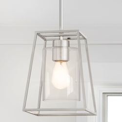 Urban Ambiance - Pendant - UQL4996 Transitional Indoor Pendant, 24.00''H x 8.00''W x 8.00''D, Brushed Nickel Finish, Keswick Collection - 