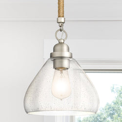 Urban Ambiance - Pendant - UQL5019 Natural Indoor Pendant, 19.50''H x 9.00''W x 9.00''D, Brushed Nickel Finish, San Sebastian Collection - 