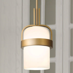 Urban Ambiance - Pendant - UQL5021 Modern Indoor Pendant, 15.25''H x 8.00''W x 8.00''D, Aged Brass Finish, San Sebastian Collection - 