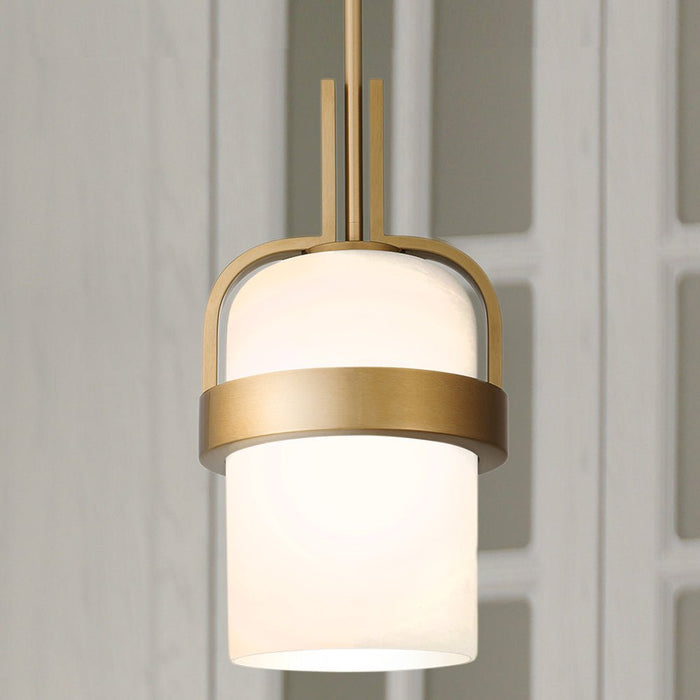 UQL5021 Modern Indoor Pendant, 15.25''H x 8.00''W x 8.00''D, Aged Brass Finish, San Sebastian Collection