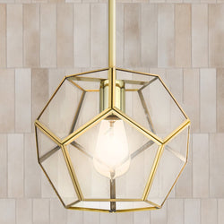 Urban Ambiance - Pendant - UQL5023 Modern Indoor Pendant, 8.25''H x 9.50''W x 9.50''D, Polished Brass Finish, San Sebastian Collection - 