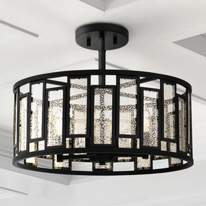 Urban Ambiance - Ceiling Light - UQL5033 Luxe Industrial Indoor Ceiling Light, 14.00''H x 18.25''W x 18.25''D, Matte Black Finish, Moers Collection - 