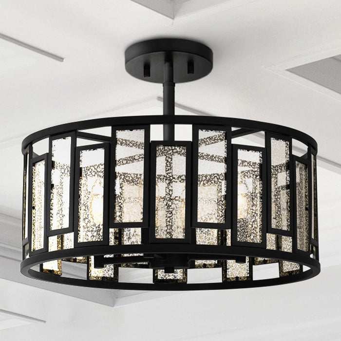 UQL5033 Luxe Industrial Indoor Ceiling Light, 14.00''H x 18.25''W x 18.25''D, Matte Black Finish, Moers Collection