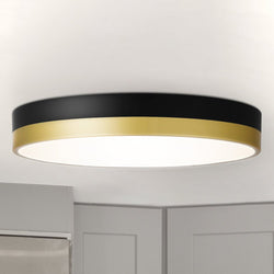 Urban Ambiance - Ceiling Light - UQL5150 Industrial Indoor Ceiling Light, 2.00''H x 15.00''W x 15.00''D, Matte Black Gold Finish, Minot Collection - 