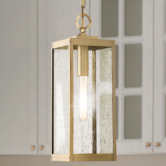 UQL5167 Modern Farmhouse Indoor Pendant, 20.75''H x 7.00''W x 7.00''D, Antique Brass Finish, Quincy Collection