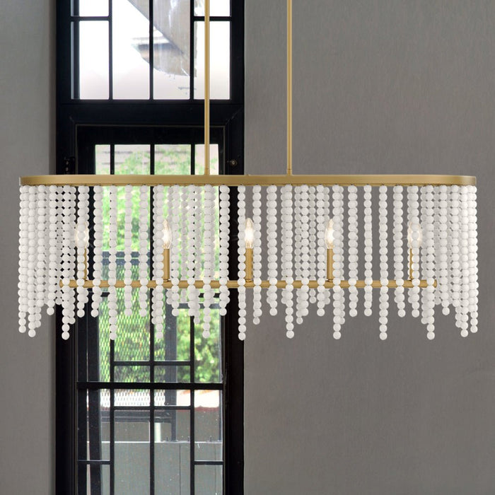 UQL5221 Contemporary Indoor Chandelier, 14.5''H x 41.25''W x 13.75''D, Aged Brass Finish, Warsaw Collection