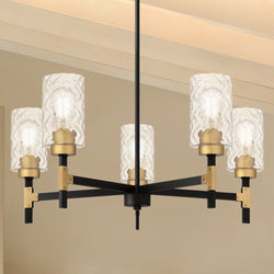 Urban Ambiance - Chandelier - UQL5301 Industrial Indoor Chandelier, 12''H x 28''W x 28''D, Matte Black Finish, Milnor Collection - 