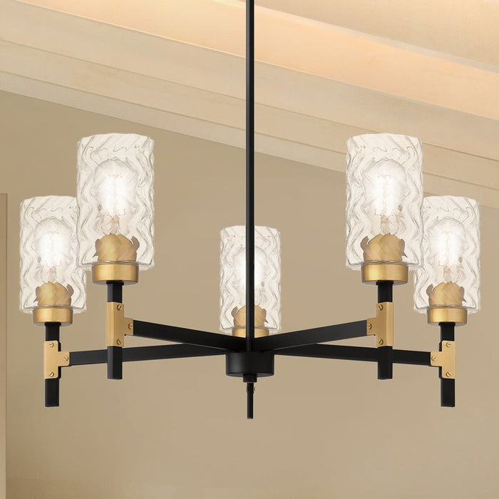 UQL5301 Industrial Indoor Chandelier, 12''H x 28''W x 28''D, Matte Black Finish, Milnor Collection