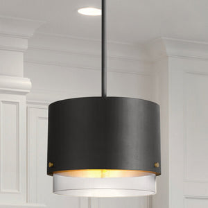 Urban Ambiance - Pendant - UQL5331 Mid - Century Modern Indoor Pendant, 11.5''H x 14.5''W x 14.5''D, Matte Black Finish, Rosenheim Collection - 