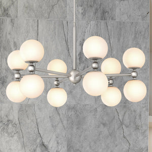 Urban Ambiance - Chandelier - UQL5340 Minimalist Indoor Chandelier, 18''H x 31''W x 31''D, Brushed Nickel Finish, Upton Collection - 