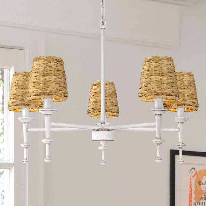 UQL5360 Natural Indoor Chandelier, 18.25''H x 26''W x 26''D, Antique White Finish, Norwich Collection