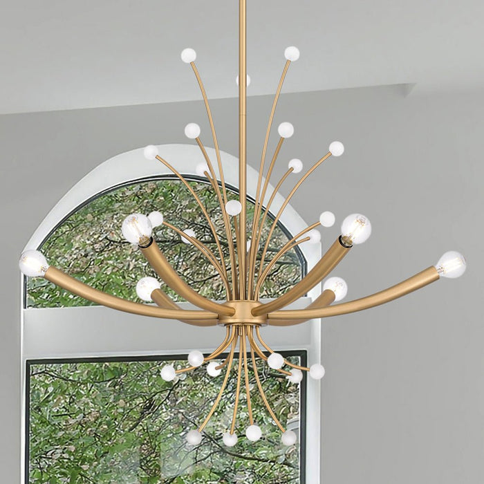 UQL5460 Glam Indoor Chandelier, 24.5''H x 29''W x 29''D, Brushed Weathered Brass Finish, Belgrade Collection