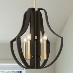 Urban Ambiance - Pendant - UQL5750 Luxe Industrial Indoor Pendant, 21.75''H x 22''W x 22''D, Matte Black Finish, Zennor Collection - 