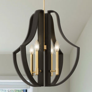 Urban Ambiance - Pendant - UQL5750 Luxe Industrial Indoor Pendant, 21.75''H x 22''W x 22''D, Matte Black Finish, Zennor Collection - 