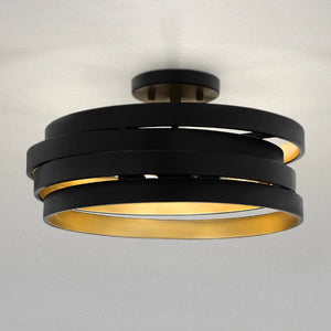 Urban Ambiance - Ceiling Light - UQL5810 Mid - Century Modern Indoor Ceiling Light, 8''H x 16''W x 16''D, Matte Black Finish, Moers Collection - 