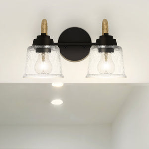 Urban Ambiance - Bath Light - UQL5880 Coastal Indoor Bath Light, 8.25''H x 14.5''W x 7.75''D, Matte Black Finish, Leyton Collection - 