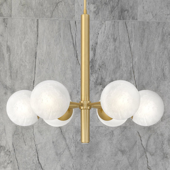 UQL5890 Mid-Century Modern Indoor Chandelier, 24.25''H x 28''W x 28''D, Aged Brass Finish, Regensburg Collection