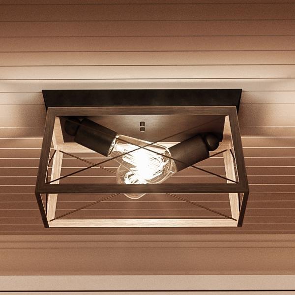 UHP2120 Luxe Industrial Flush-Mount Ceiling Fixture, 6"H x 12"W, Olde Bronze Finish, Berkeley Collection
