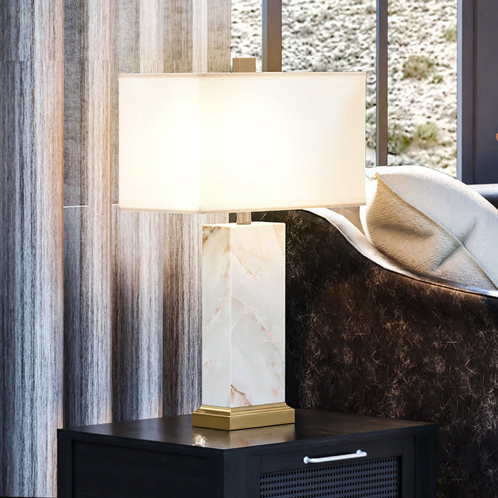 UEX7720 Glam Table Lamp 16''W x 9''D x 27''H, White Stone and Gold Leaf Finish, Fairfield Collection