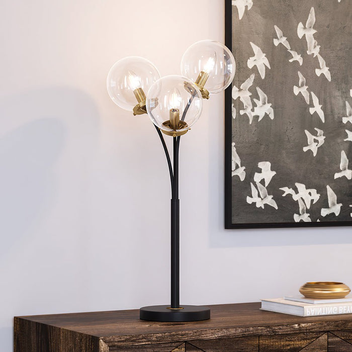 UEX7970 Mid-Century Modern Table Lamp 15''W x 15''D x 32''H, Matte Black and Aged Brass Finish, Leander Collection