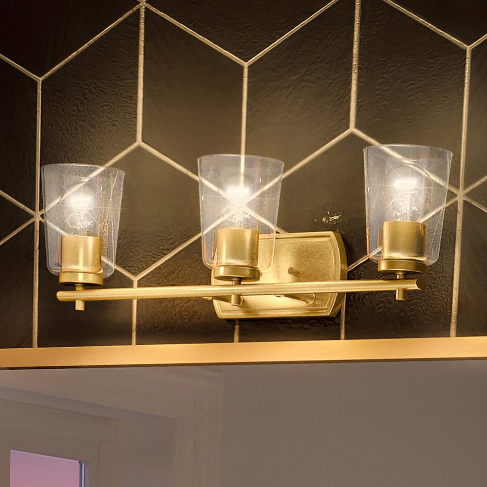 Satin Gold 3 Light Bathroom Fixture on sale