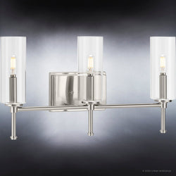 Three UHP4222 Contemporary Bath Lights 11.5''H x 22.125''W, Brushed Nickel Finish, Parkes Collection with clear glass shades by Urban Ambiance