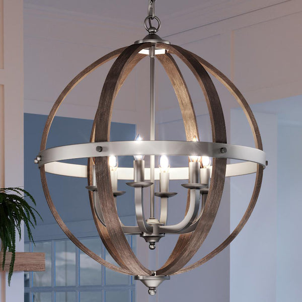 UQL3852 Old World Chandelier 28.5''H x 24.75''W, Brushed Nickel 